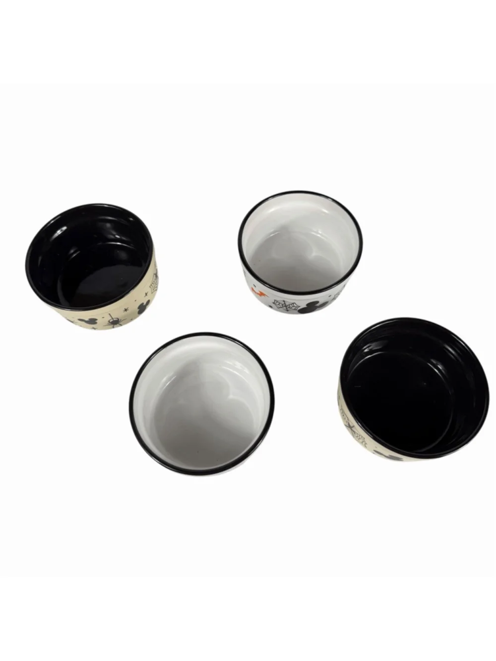 Set of 4 Disney Halloween Mickey Mouse Ceramic Ramekins Oven Safe Spiderwebs
